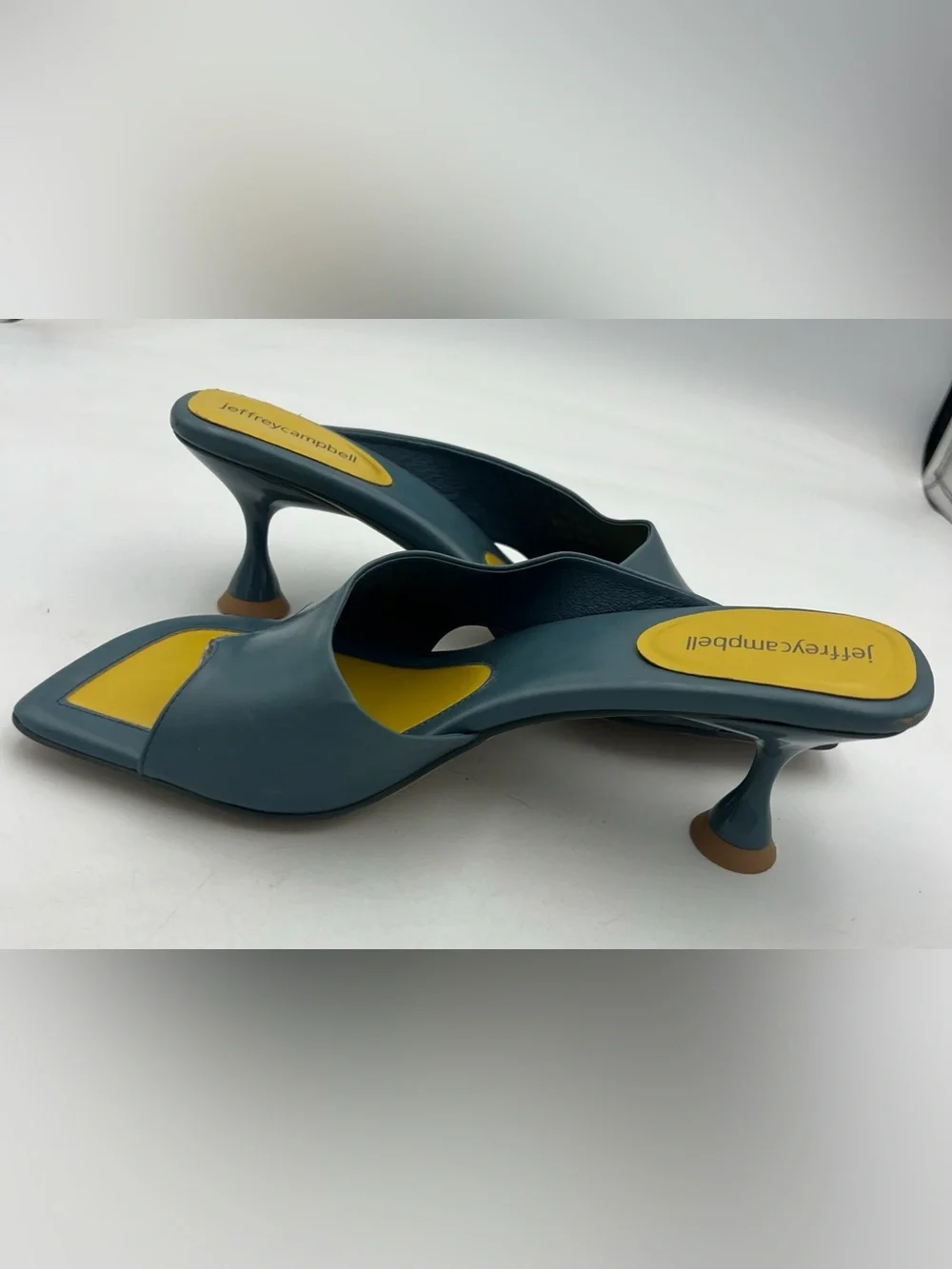 Jeffrey Campbell Dusty Blue/Yellow Slide Sandal/Mule Square Toe Women’s Size 8.5